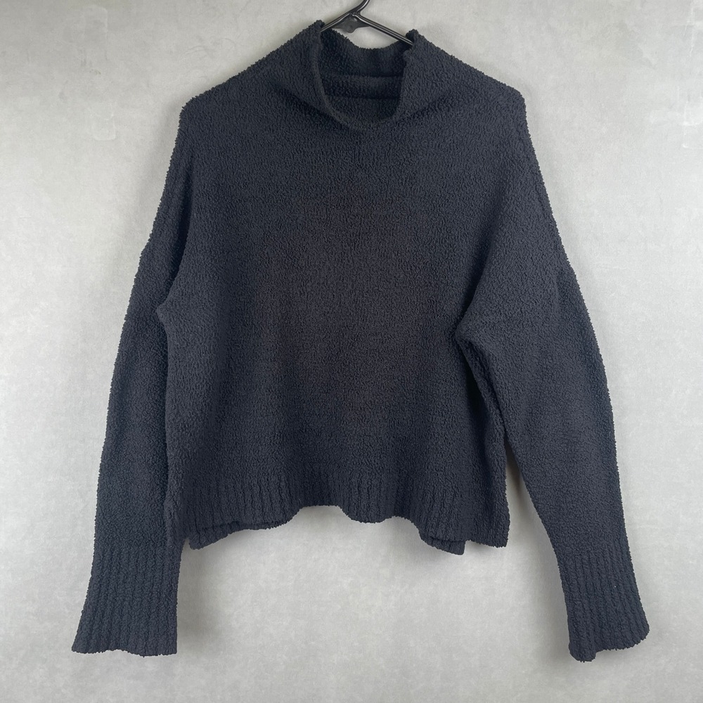UGG Women Black Fuzzy Knit Mock Neck Plush Sweater Relaxed Fit Pullover Lounge M